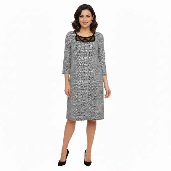 Laundry by Shelli Segal 4 NWT Black White Geometric Shift Dress Cut Out Neck - Picture 1 of 11